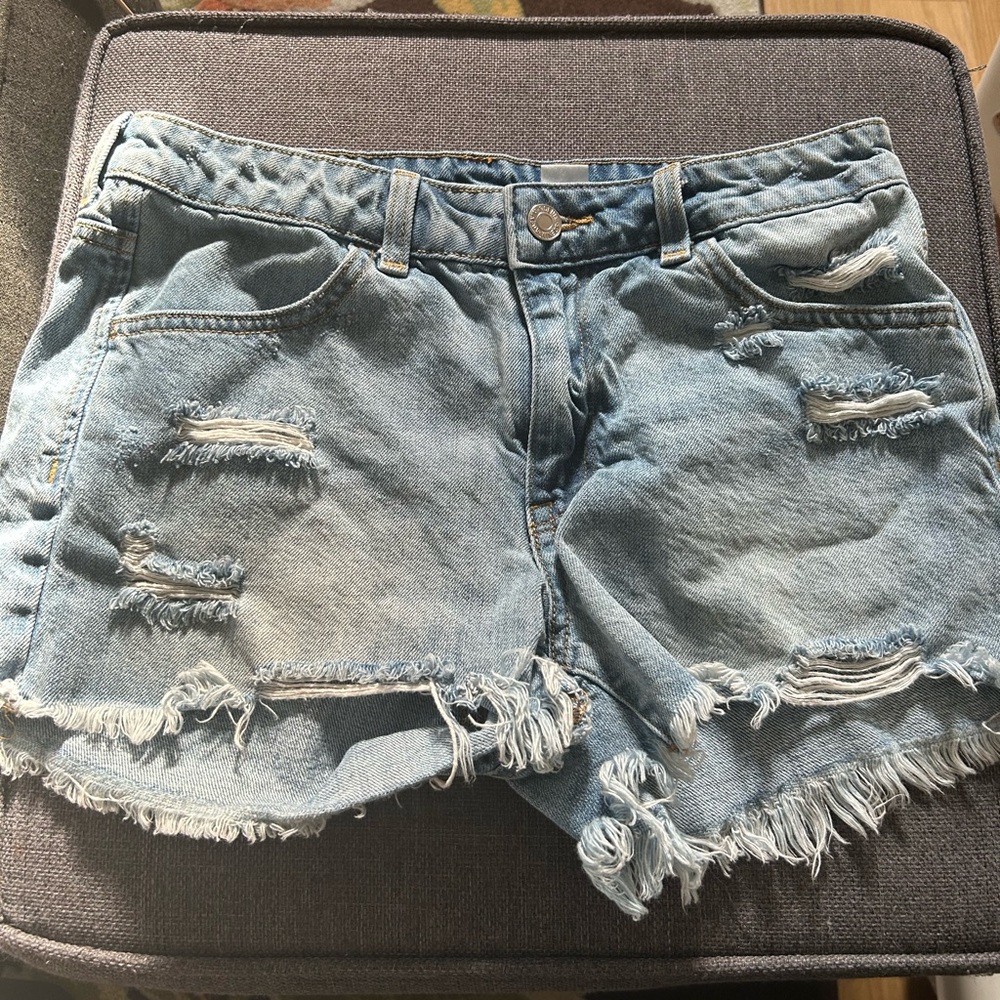 H&M Blue Jean Shorts Distressed Frayed Hem